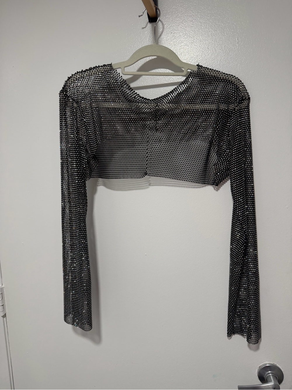 NWOT Mesh Rhinestone Crop Top - Picture 7 of 11